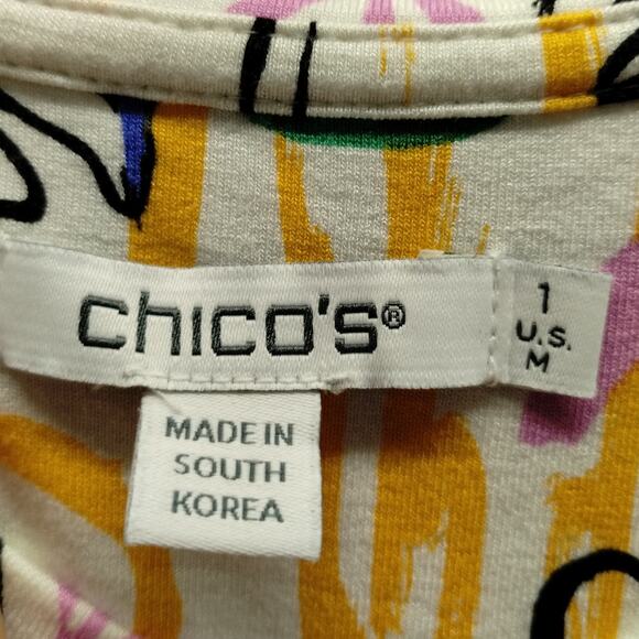Chico's Size Medium (1) Touch of Cool Surreal Multicolor 3/4 Smock Sleeve Tee - Picture 7 of 8